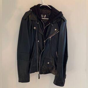 Black Real Leather Jacket with Hoodie